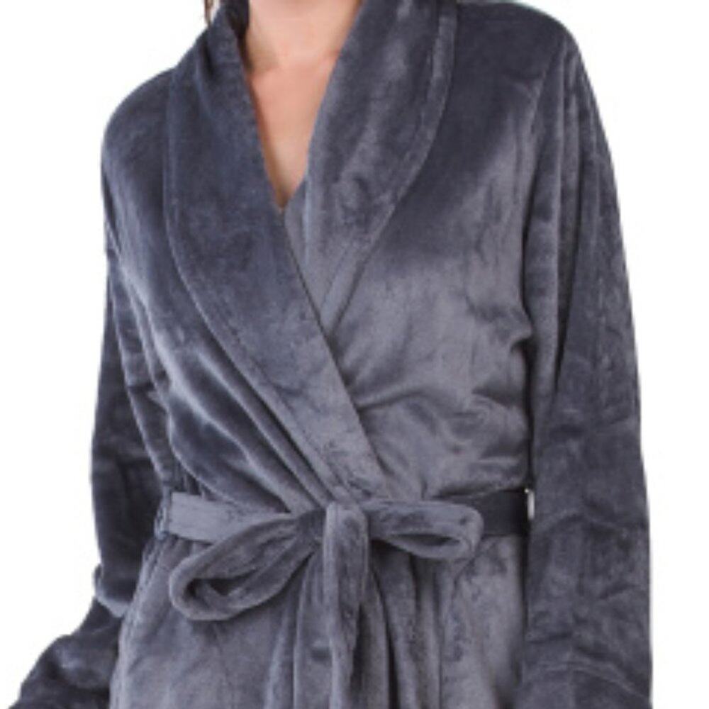 Miss Elaine Luxury Fleece Long Robe Ultra Soft Pewter Gray Size Medium